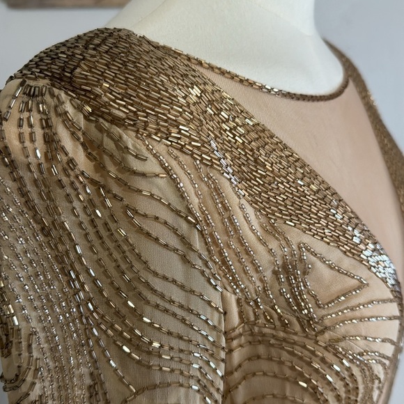 VINTAGE Peak Evenings 100% Silk Hand Beaded Gown Dress size 6 4 Champagne - Picture 6 of 16